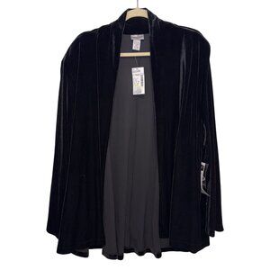 NWT Fashion Bug Stretch Plus Size 22/24W Black Velvet Open Front Cardigan Jacket